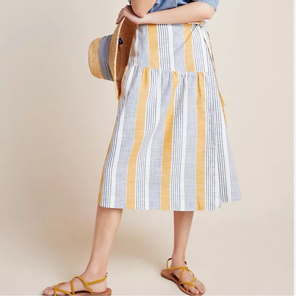 Anthropologie Yellow and White Striped Midi Skirt